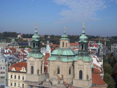 Prague seen from top of Astronomical clock. Next to the Old Town Square, there is the imposing Astronomical Clock. Built in 1410 by clockmaker Mikulas de Kadan, it is considered one of the oldest in Europe. Prague. Czech republic