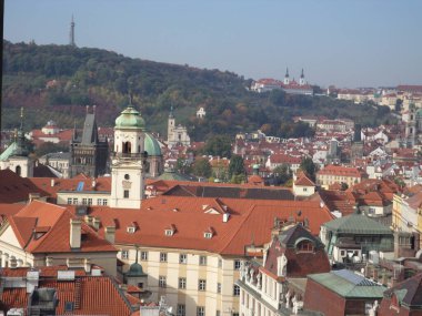 Prague seen from top of Astronomical clock. Next to the Old Town Square, there is the imposing Astronomical Clock. Built in 1410 by clockmaker Mikulas de Kadan, it is considered one of the oldest in Europe. Prague. Czech republic