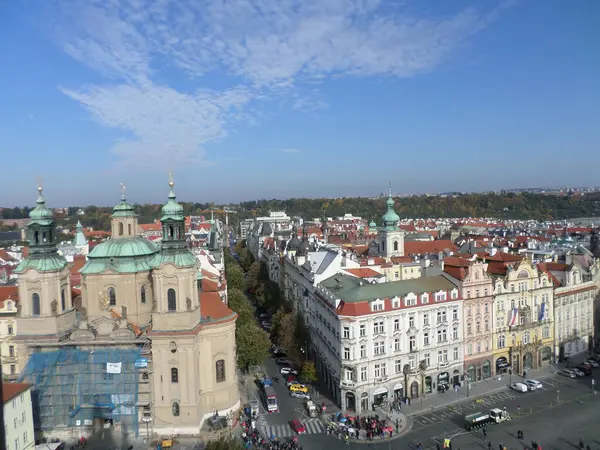 Prague seen from top of Astronomical clock. Next to the Old Town Square, there is the imposing Astronomical Clock. Built in 1410 by clockmaker Mikulas de Kadan, it is considered one of the oldest in Europe. Prague. Czech republic