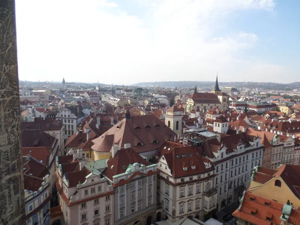 Prague seen from top of Astronomical clock. Next to the Old Town Square, there is the imposing Astronomical Clock. Built in 1410 by clockmaker Mikulas de Kadan, it is considered one of the oldest in Europe. Prague. Czech republic