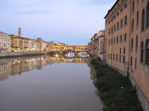 Ponte Vecchio Bij Zonsondergang Florence Italië — Stockfoto