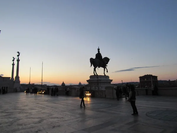 Crepúsculo Piazza Venezia Roma Itália — Fotografia de Stock