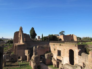 Roma Forumu, Antik Roma 'nın tüm ticaret merkezlerinin toplandığı ve vatandaşların iş, politika, hukuk, ekonomi ve din hakkında konuşmak için toplandığı yerdi. Roma, İtalya.