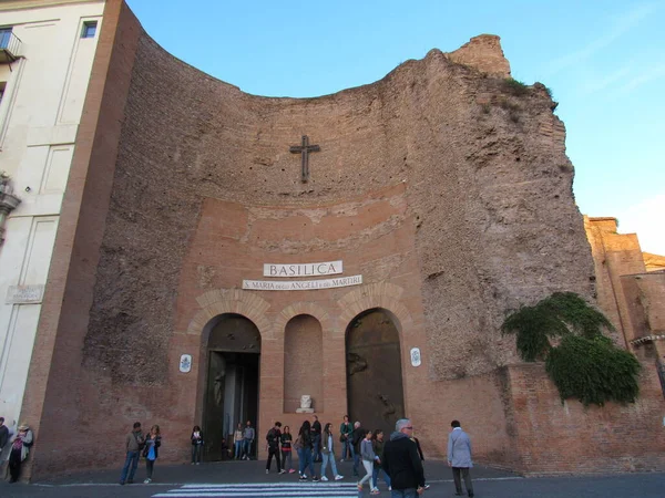 Церковь Святой Марии Ангелов Мучеников Старинная Церковь Риме Построенная Внутри — стоковое фото