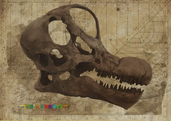 Brachiosaurus Dinosaur Skull Art Study Old Textured Paper Vintage Geometrical — Stock Photo, Image
