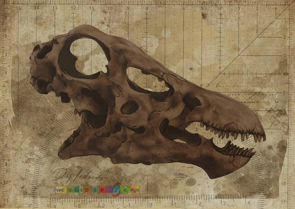 Diplodocus Dinosaur Skull Art Study Old Textured Paper Vintage Geometrical — Stock Photo, Image
