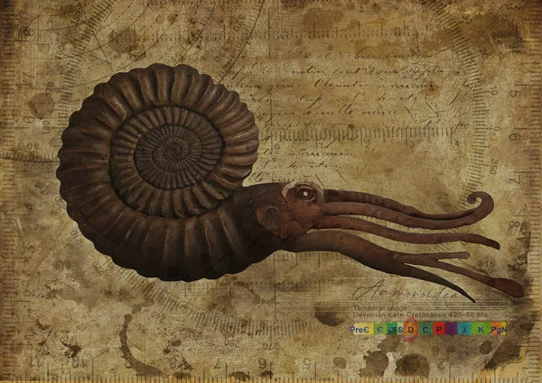 Ammonoidea, Ammonites Art Study Old Textured Paper Vintage Geometrical Poster Digital Art By Winters860