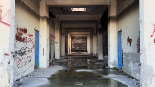 Spooky Flooded Abandoned Factory Water Dripping Ceiling — Stockvideo
