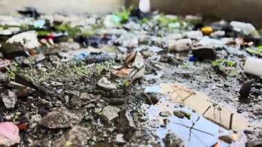 Flooded Factory Room Filled With Garbage And Debris 