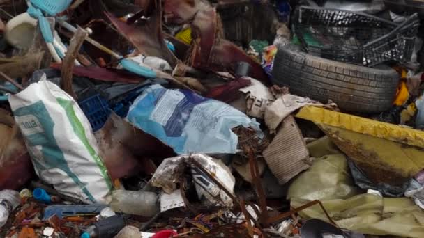 Shattered Unit Illegal Landfill Filled Hazardous Waste Garbage — Stockvideo