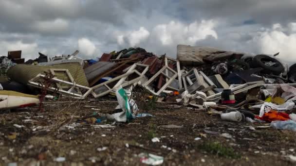 Shattered Unit Illegal Landfill Filled Hazardous Waste Garbage — Stockvideo