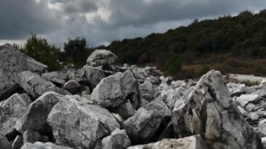 Abandoned Mining Quarry, Extractive industry, Piles Of Stones Gloomy Winter Day 3