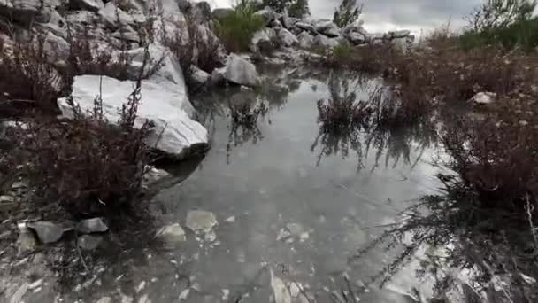 Abandoned Mining Quarry Extractive Industry Piles Stones Gloomy Winter Day — Wideo stockowe