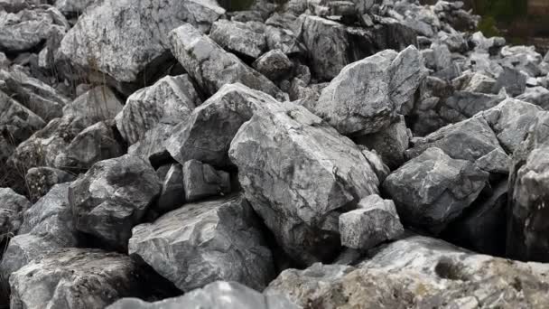 Abandoned Mining Quarry Extractive Industry Piles Stones Gloomy Winter Day — стокове відео