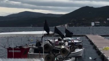 Fishing Boats Docked In The Harbor, Scary Squeaking Sounds Dark Winter Day 