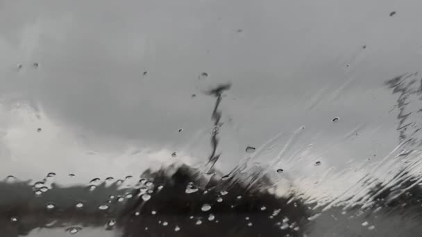 Şiddetli Yağmur Dolu Koyu Sonbahar Günü Yavaş Sahne — Stok video