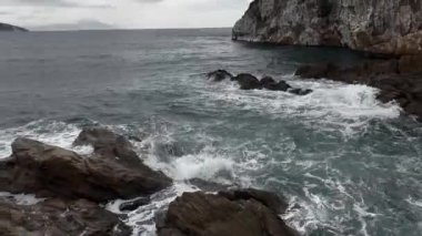 Furious Stormy Sea Waves Crashing On Rocks, Dark Winter Day 10