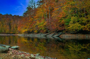 Morske Gölü Slovakya Gölü 'ne güzel bir sonbahar