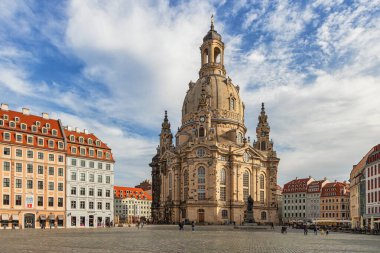 Dresden, Germany - October 21st, 2022: Beautiful historic architecture in the center of Dresden, nice and warm autumn day in the middle of October