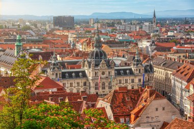 Beautiful panoramic view to the old town of Graz, popular travel destination in Austria