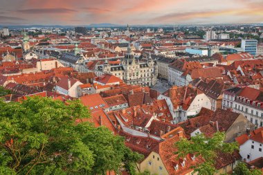 Beautiful panoramic view to the old town of Graz, popular travel destination in Austria