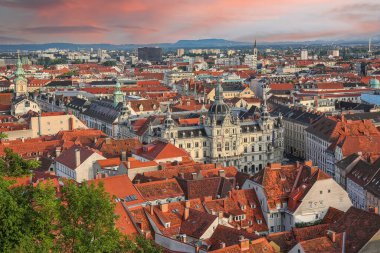Beautiful panoramic view to the old town of Graz, popular travel destination in Austria