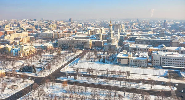 Kharkiv Ukraine January 20Th 2021 Aerial View Central Part City — Stock Photo, Image