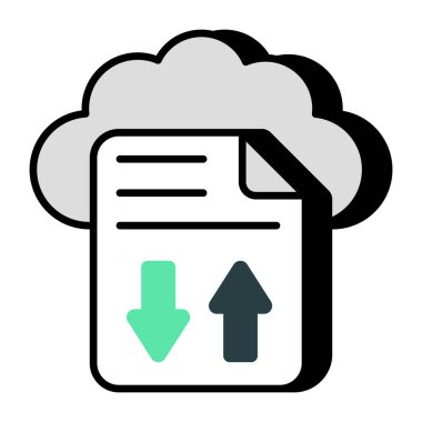 Bulut dosya aktarımının kavramsal düz tasarım simgesi 