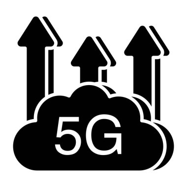 Bulut 5G ağının katı tasarım simgesi 