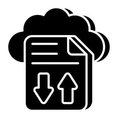 Bulut dosya aktarımının kavramsal katı tasarım simgesi 