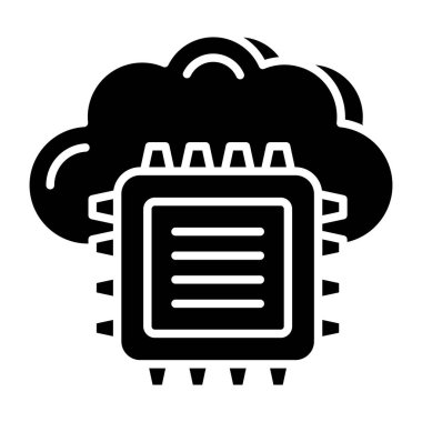 Conceptual solid design icon of cloud chip