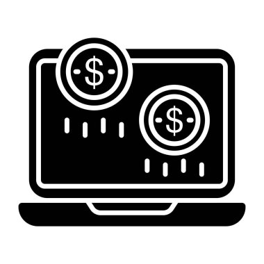 Bilgisayarın içinde dolar, çevrimiçi para simgesi