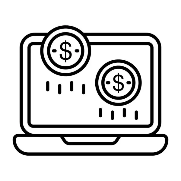 Dolar Uvnitř Notebooku Ikona Online Peněz — Stockový vektor