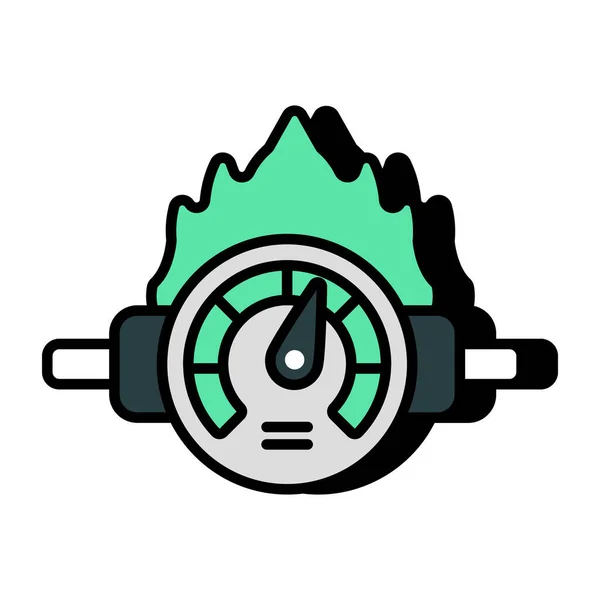 Ikon Desain Datar Konseptual Dari Speedometer Yang Terbakar - Stok Vektor