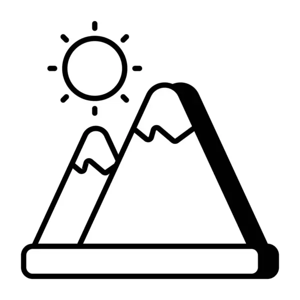 Ícone Design Único Montanhas Com Sol Mostrando Tempo Colinas — Vetor de Stock