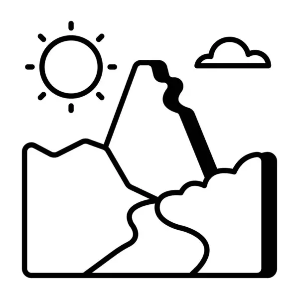 Ícone Design Único Montanhas Com Sol Mostrando Tempo Colinas — Vetor de Stock