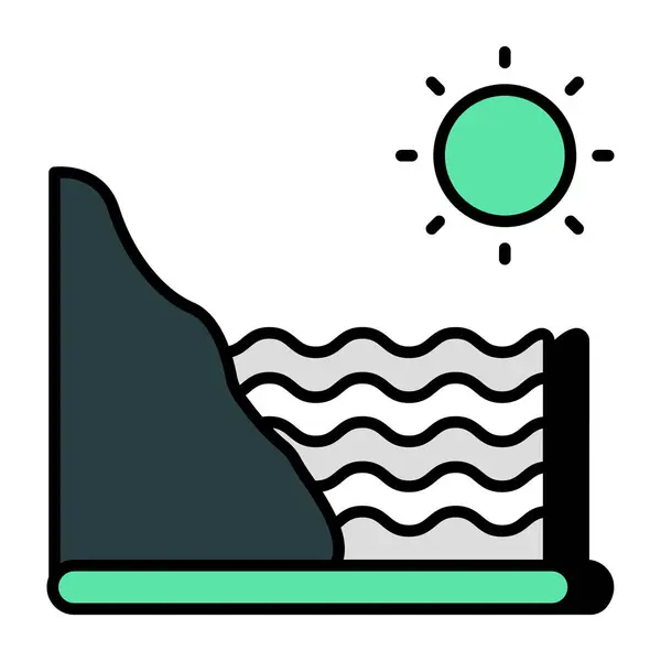 Sebuah Ikon Desain Air Gunung Yang Indah Vektor Desain Datar - Stok Vektor