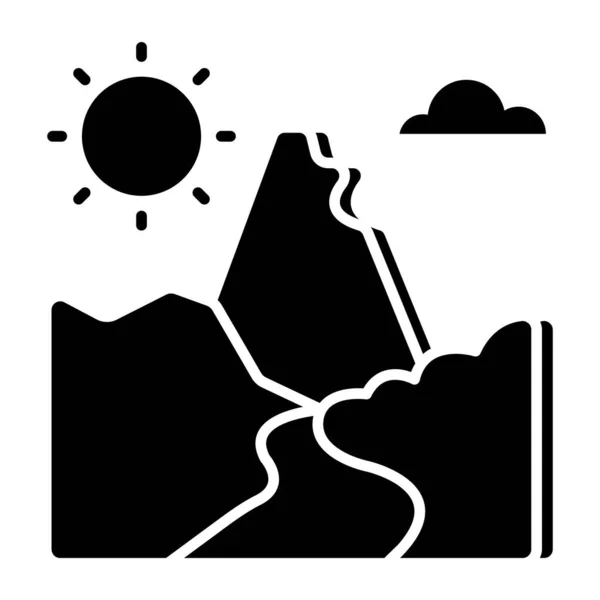 Eine Einzigartige Design Ikone Der Berge Mit Sonne Präsentiert Hügel — Stockvektor