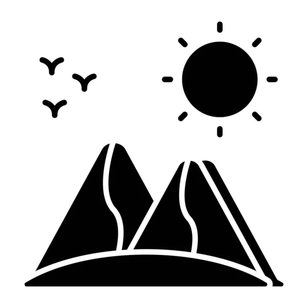 Ένα Μοναδικό Σχέδιο Εικονίδιο Των Βουνών Ήλιο Προβάλλοντας Λόφους Καιρικές — Διανυσματικό Αρχείο