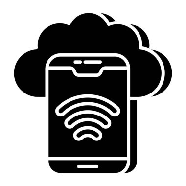 Bulut bağlantılı telefon simgesi, düzenlenebilir vektör