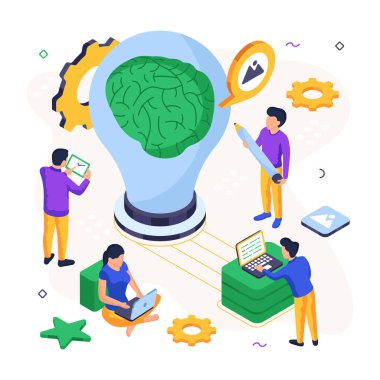 Beyin gelişiminin izometrik tasarımı 