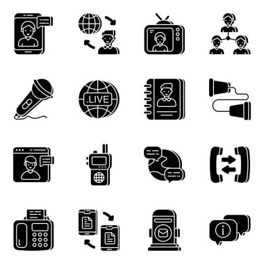 İletişim simgelerinin tam bir koleksiyonu burada. Bu simgelerde yenilikçi bir tasarımda sohbet ve forum tartışmalarıyla ilgili kavramlar yer almaktadır. Bu kümenin, pazarlama projeleriniz için kullanışlı olacak mükemmel vektörleri var.