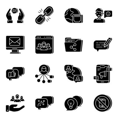 İletişim simgelerinin tam bir koleksiyonu burada. Bu simgelerde yenilikçi bir tasarımda sohbet ve forum tartışmalarıyla ilgili kavramlar yer almaktadır. Bu kümenin, pazarlama projeleriniz için kullanışlı olacak mükemmel vektörleri var.