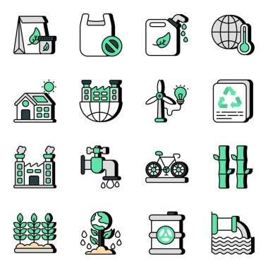 İşte size küresel bir doğa ve çevre paketi temasına dayalı bir paket daha getiriyoruz. Düz simge seti, indirmeye hazır ve kullanımı kolay.
