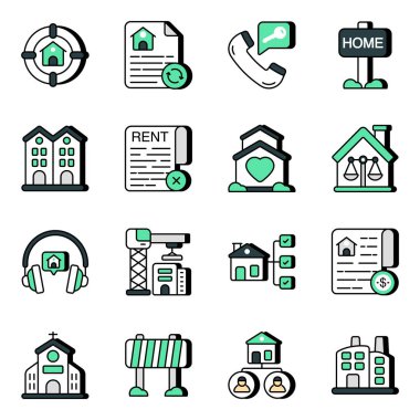 Burada düzenlenebilir kalitede emlak simgeleri var. Bu simgeleri marka kimliği olarak kullanmak işi kesinlikle başarılı kılacaktır.