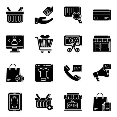 Alışveriş olarak adlandırılan mutlak bir vektör kümesi kullanım için çok kullanışlıdır. Projenin talebine göre renk ve boyutunu düzenleyebilirsiniz..