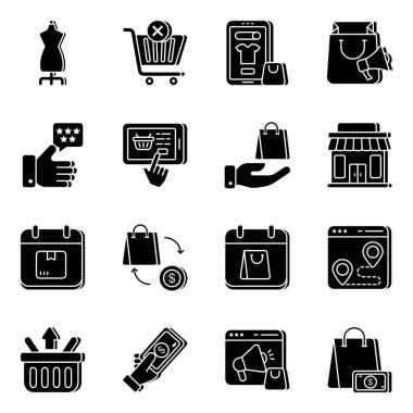 Alışveriş olarak adlandırılan mutlak bir vektör kümesi kullanım için çok kullanışlıdır. Projenin talebine göre renk ve boyutunu düzenleyebilirsiniz..