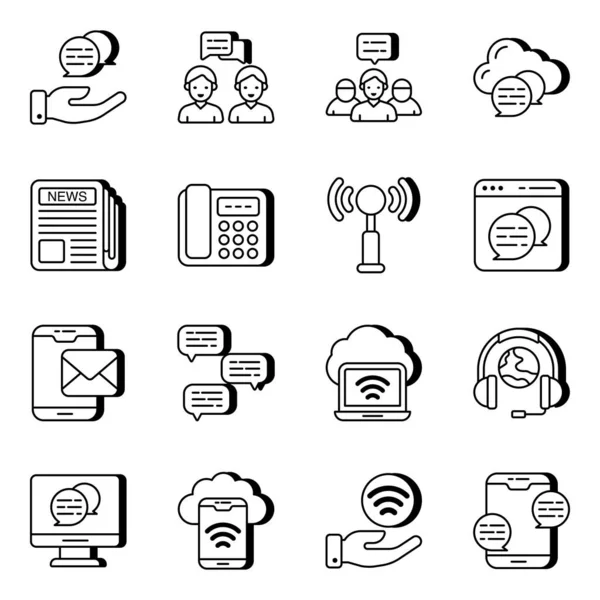 stock vector A complete collection of communication linear icons is here. These icons feature chatting and forum discussion related concepts in an innovative design. This set has perfect vectors which will come in handy for your marketing projects