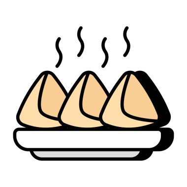 Lezzetli bir sıcak samosa ikonu.