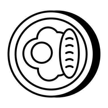 Düz dizayn edilmiş baget ekmekli yumurta ikonu, kahvaltı vektörü.